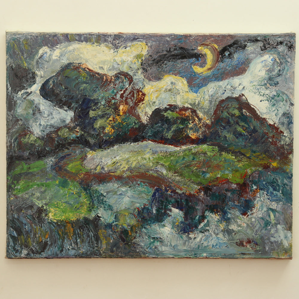 AW768: Modernist Abstract Mountainscape Impasto Oil on Canvas 20th Century