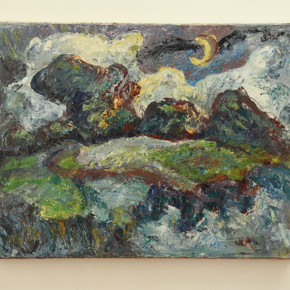 AW768: Modernist Abstract Mountainscape Impasto Oil on Canvas 20th Century