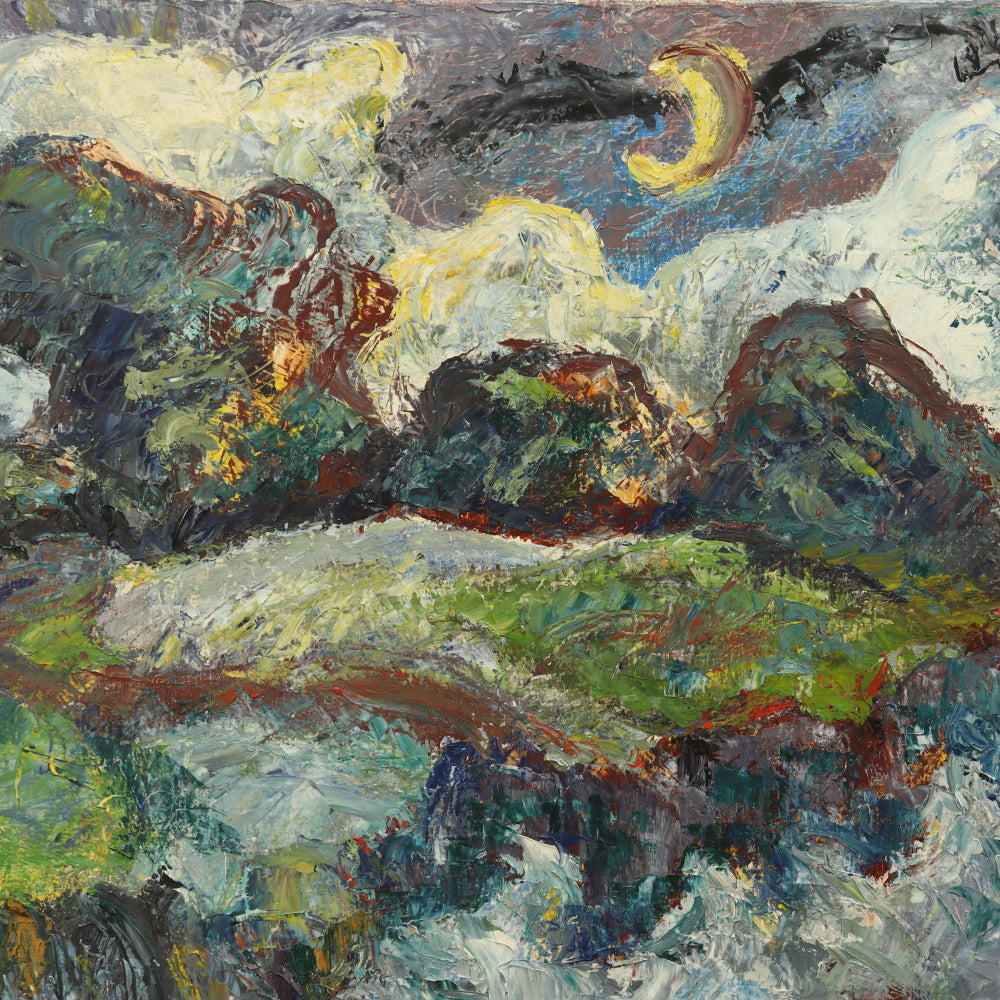 AW768: Modernist Abstract Mountainscape Impasto Oil on Canvas 20th Century