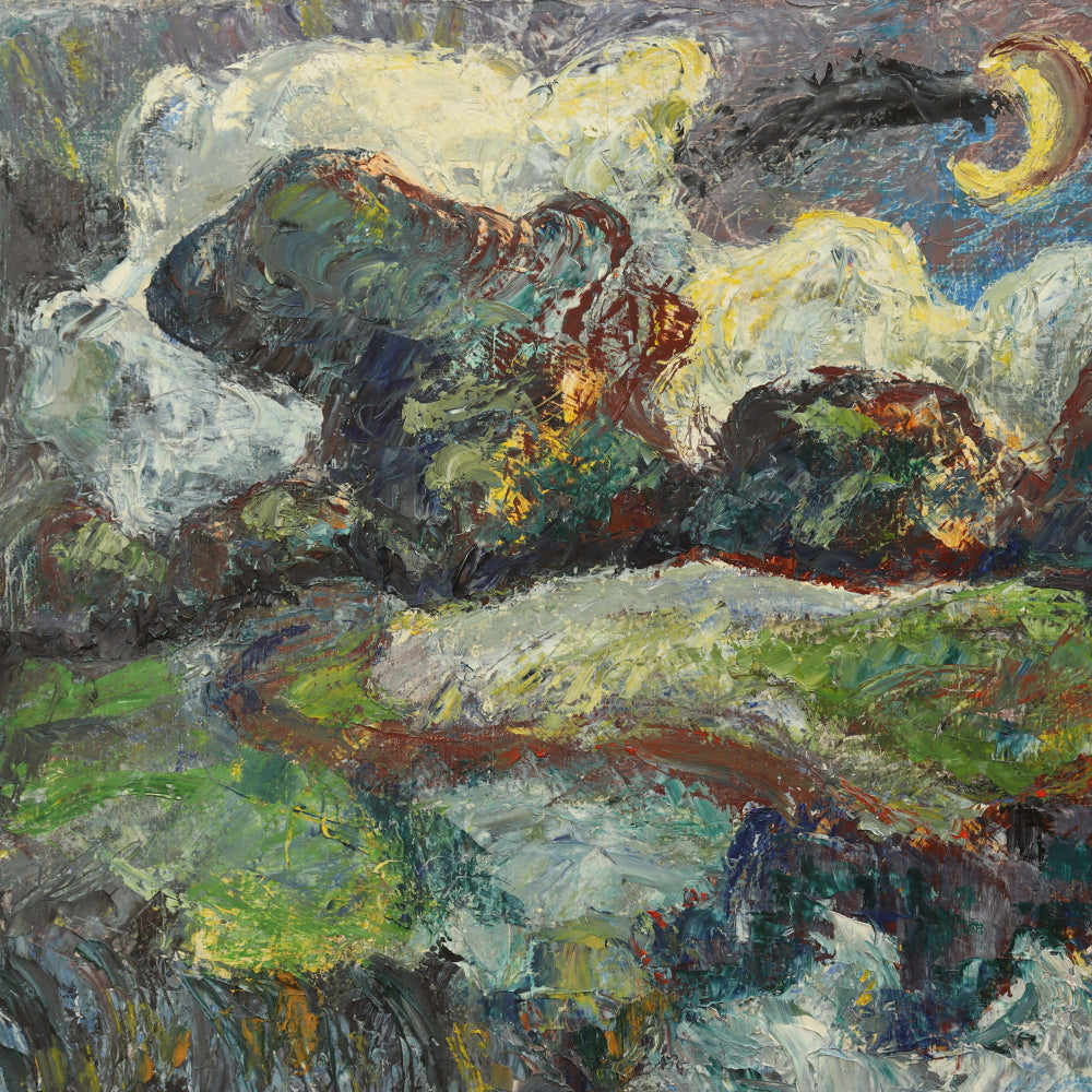 AW768: Modernist Abstract Mountainscape Impasto Oil on Canvas 20th Century