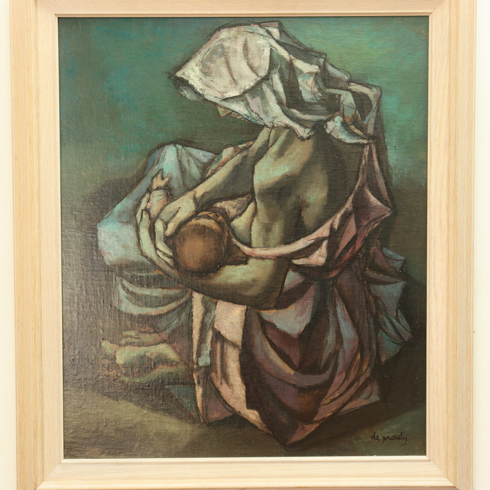 AW771: Francis de Erdely "Mother and Child" Oil on Canvas Laid to Board