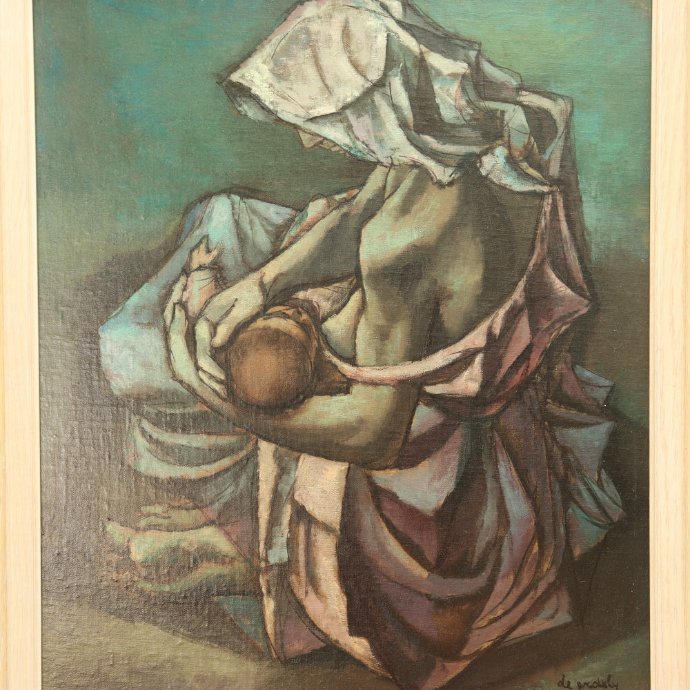 AW771: Francis de Erdely "Mother and Child" Oil on Canvas Laid to Board