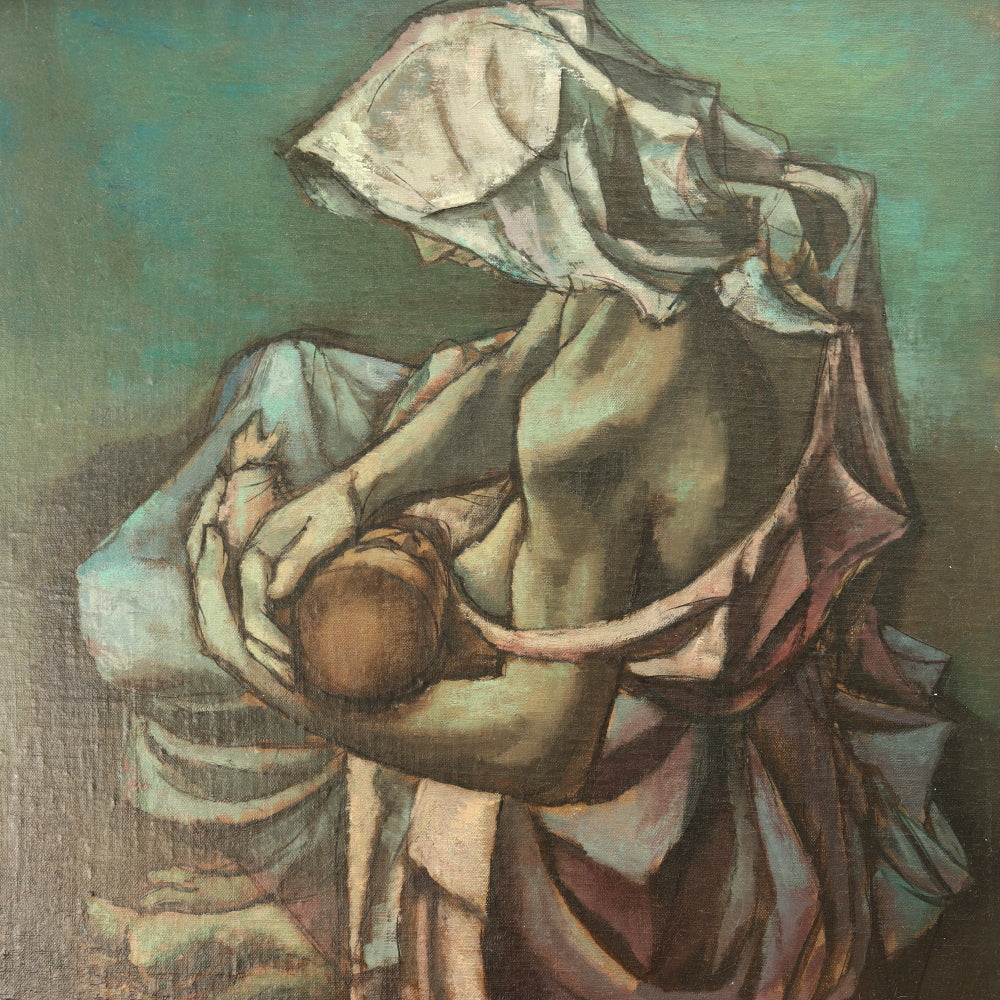 AW771: Francis de Erdely "Mother and Child" Oil on Canvas Laid to Board