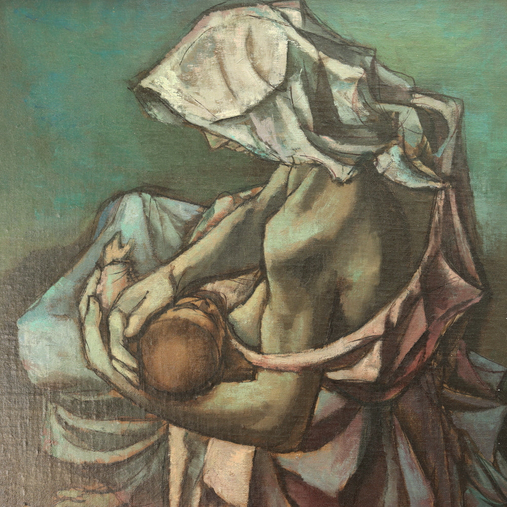 AW771: Francis de Erdely "Mother and Child" Oil on Canvas Laid to Board