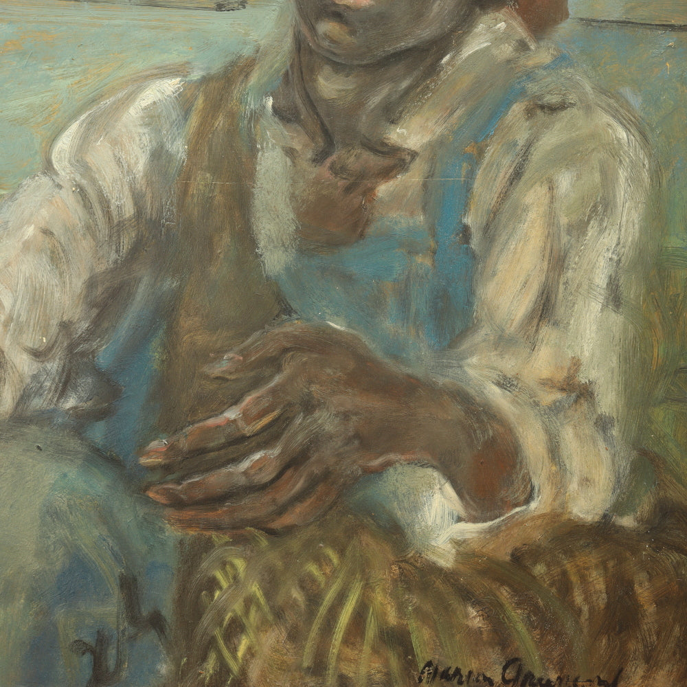 AW772: Marion Greenwood "Fisherman" Oil on Board