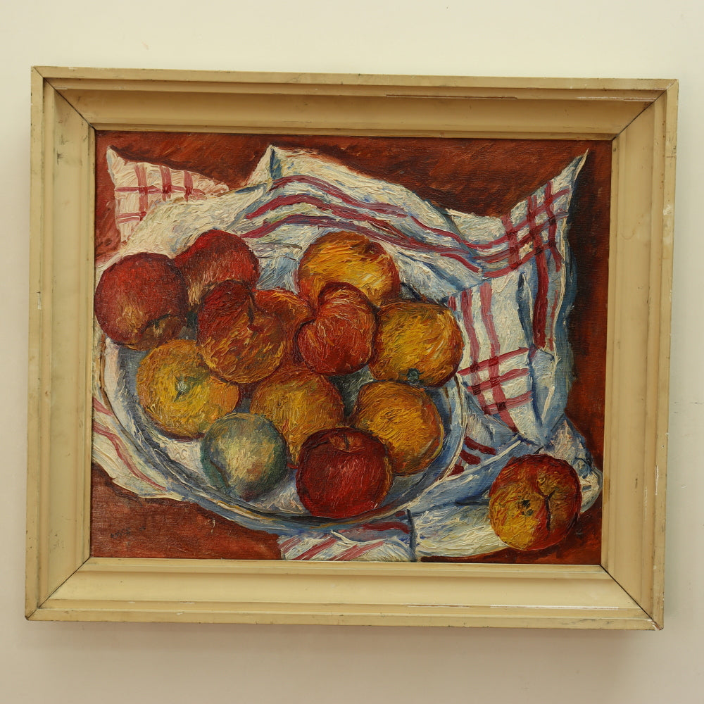 AW773: Andor Basch Circa 1935 Modernist Oil Painting Still Life of Fruit