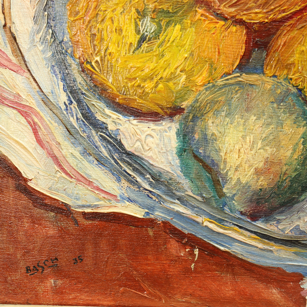 AW773: Andor Basch Circa 1935 Modernist Oil Painting Still Life of Fruit