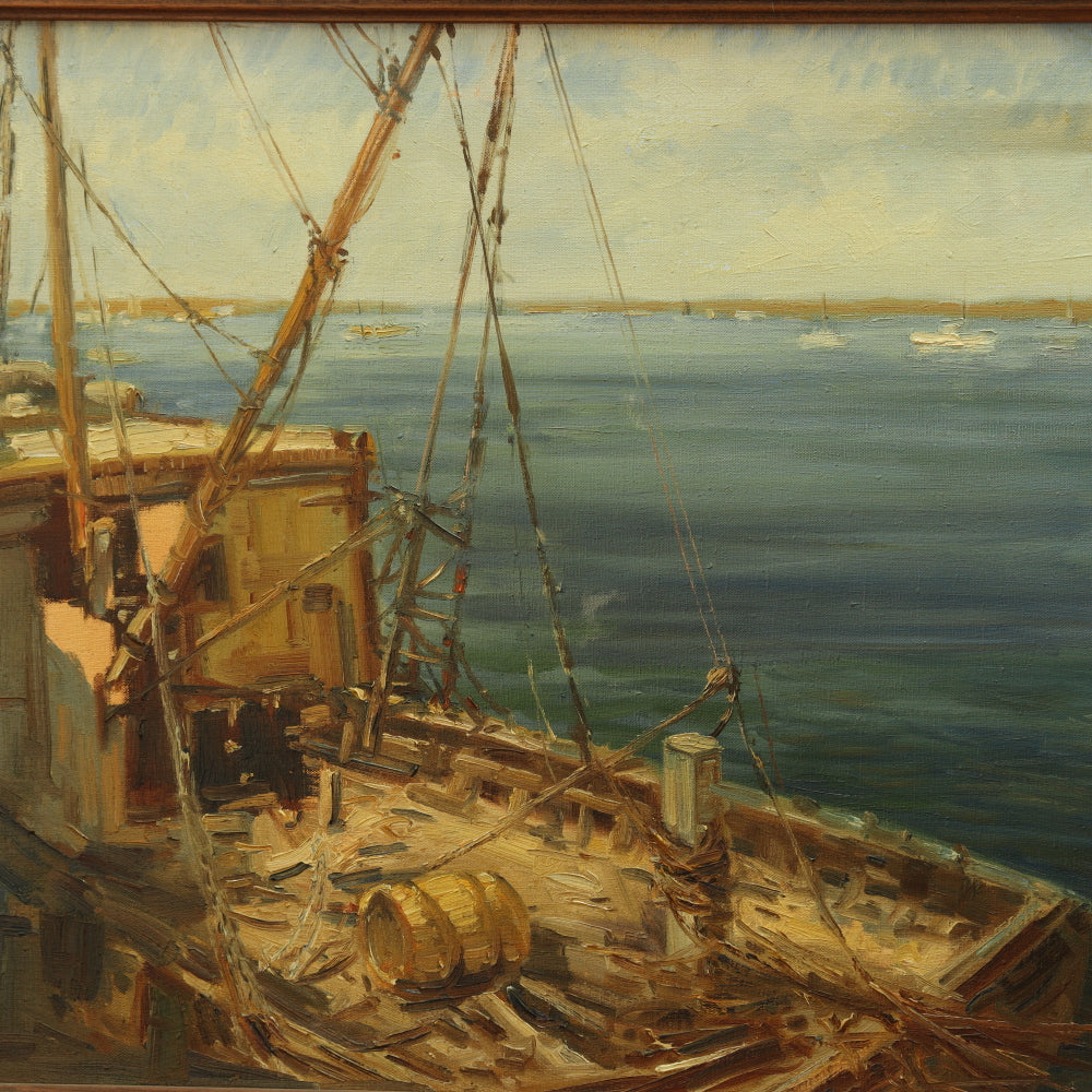 AW037: Wendell Rogers Fishing Trawler Tern Island, Cape Cod  Oil on Canvas Circa 1940's