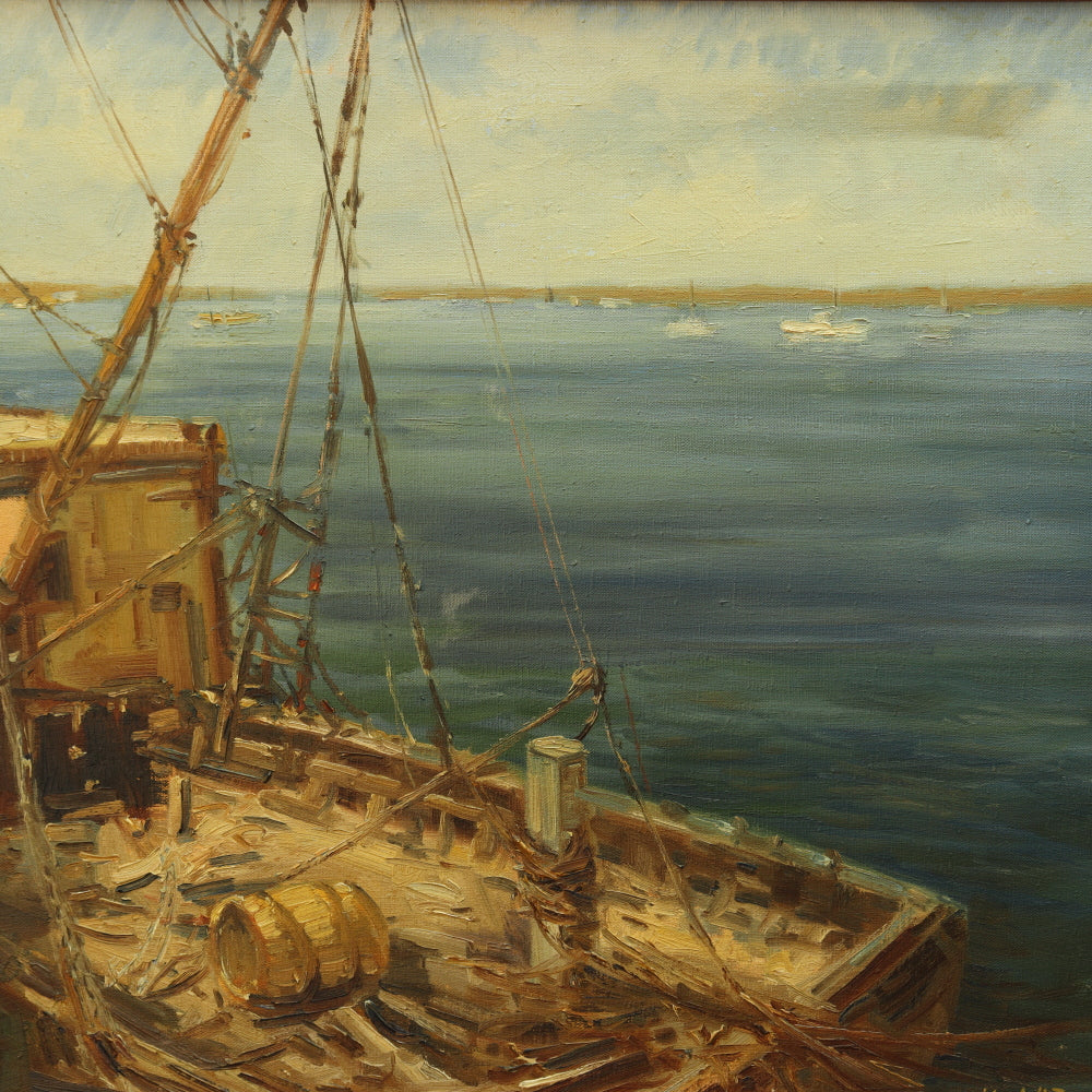 AW037: Wendell Rogers Fishing Trawler Tern Island, Cape Cod  Oil on Canvas Circa 1940's