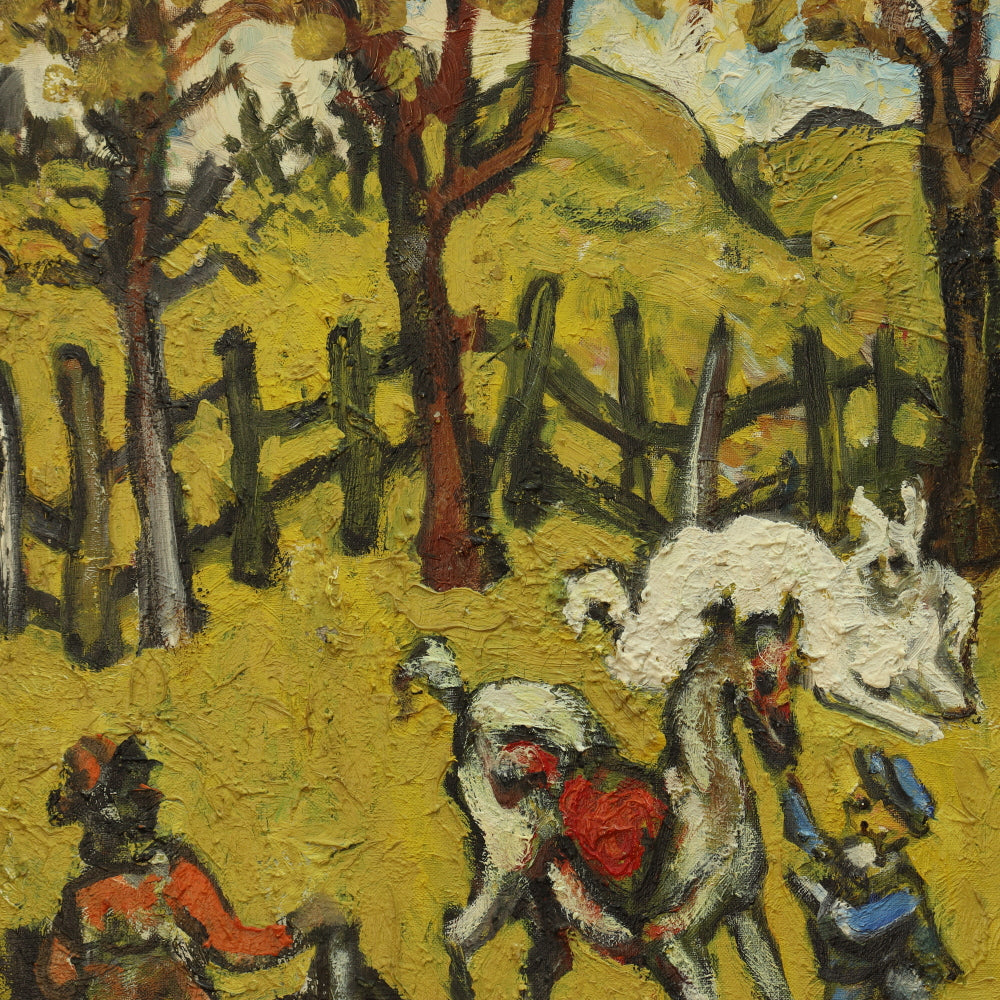 AW775: Sacha Moldovan "Farm Scene" Modernist Oil on Canvas