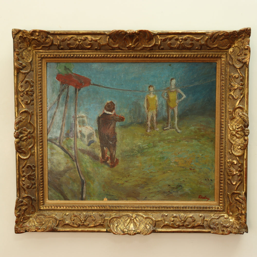 Robert Pikelny "Tight Rope" Oil on Board Early 20th C | Work of Man