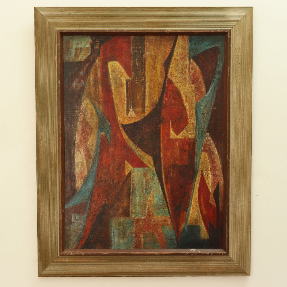 AW777: Max Weber Cubist Abstract Oil on Board Painting Early 20th Century