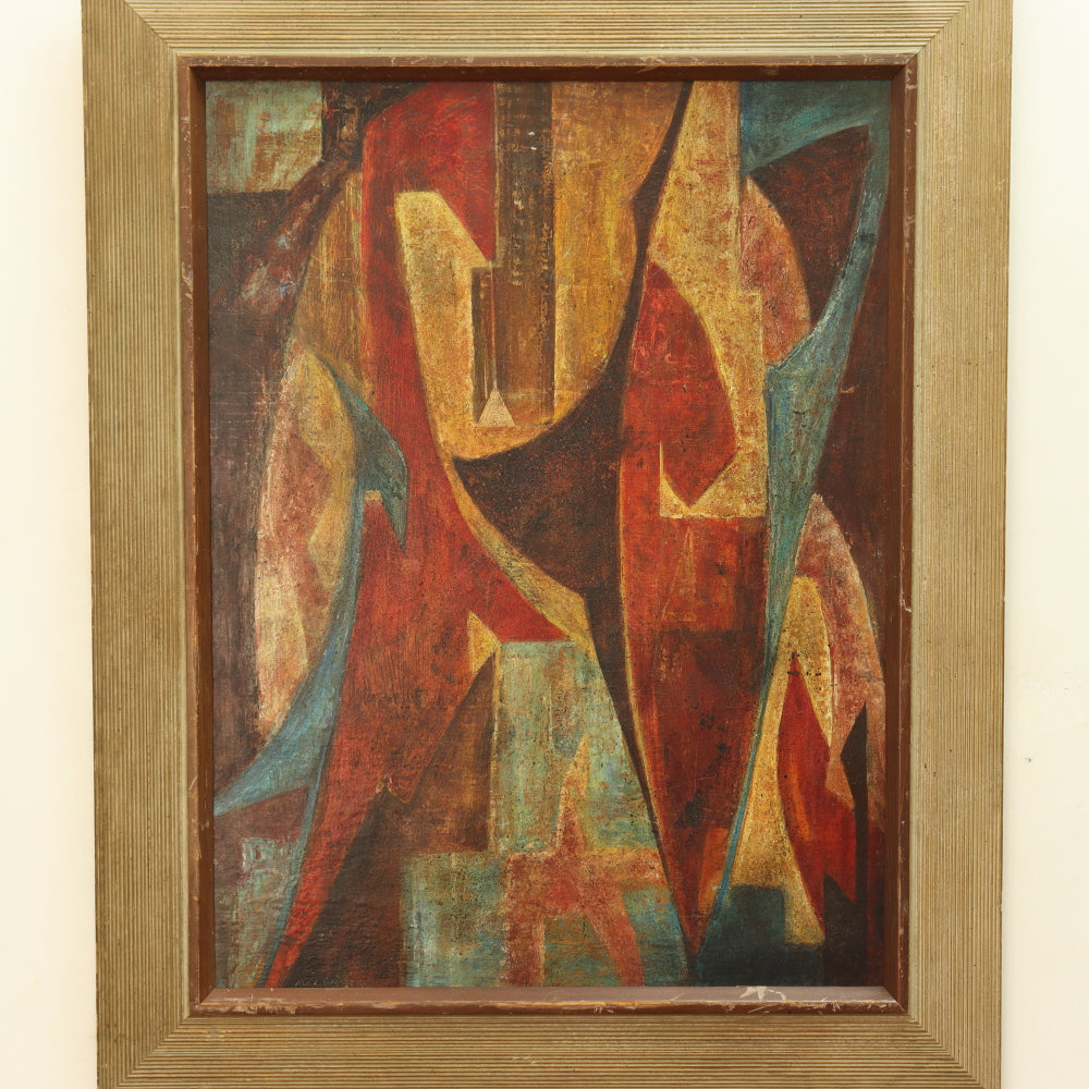 AW777: Max Weber Cubist Abstract Oil on Board Painting Early 20th Century