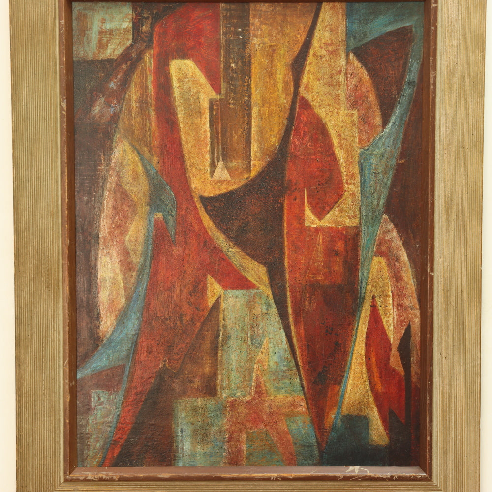 AW777: Max Weber Cubist Abstract Oil on Board Painting Early 20th Century