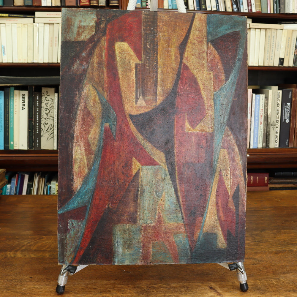 AW777: Max Weber Cubist Abstract Oil on Board Painting Early 20th Century