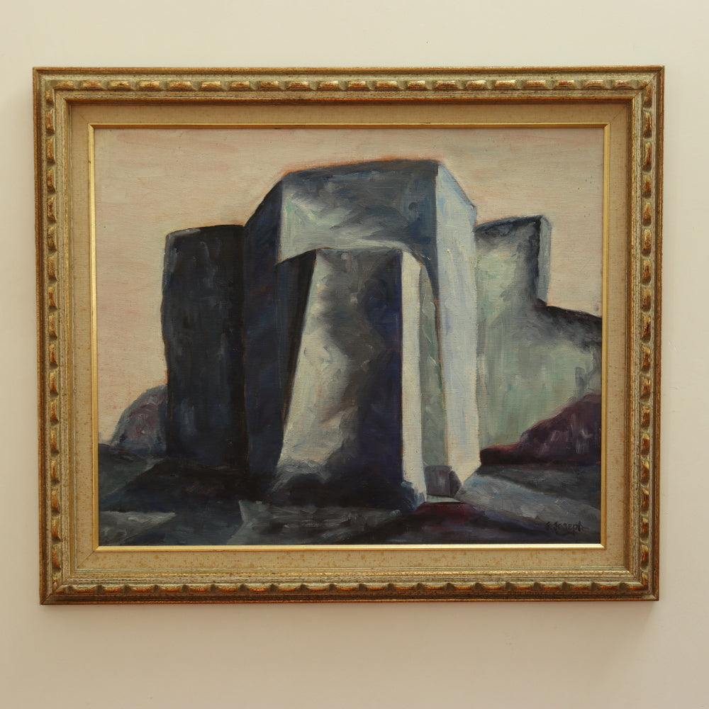 AW780: J. Joseph "Ranchos De Taos Church" Modernist Oil on Canvas Panel