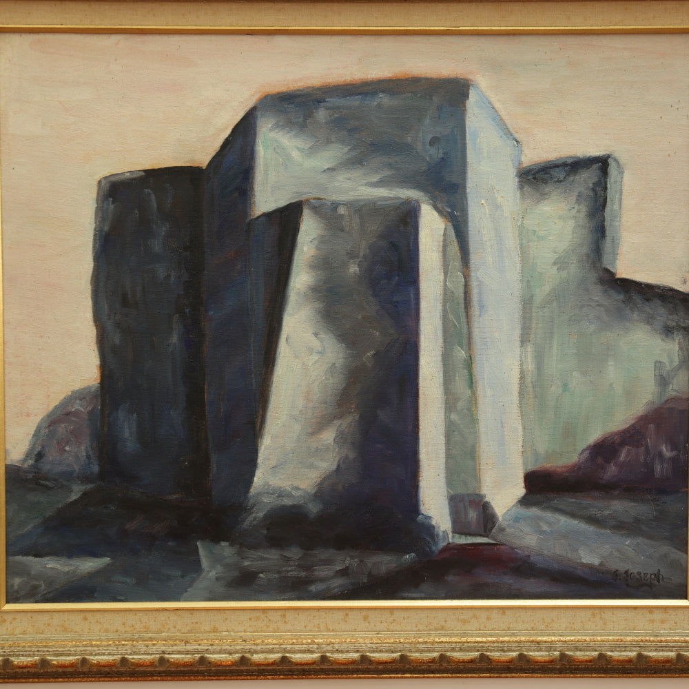 AW780: J. Joseph "Ranchos De Taos Church" Modernist Oil on Canvas Panel