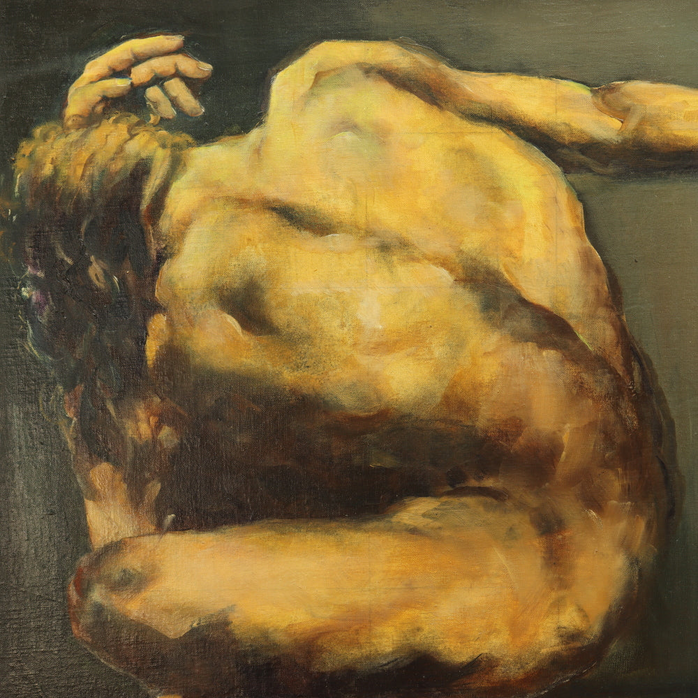 AW784: John R Graybach Crouching Male Nude Oil on Canvas on Board