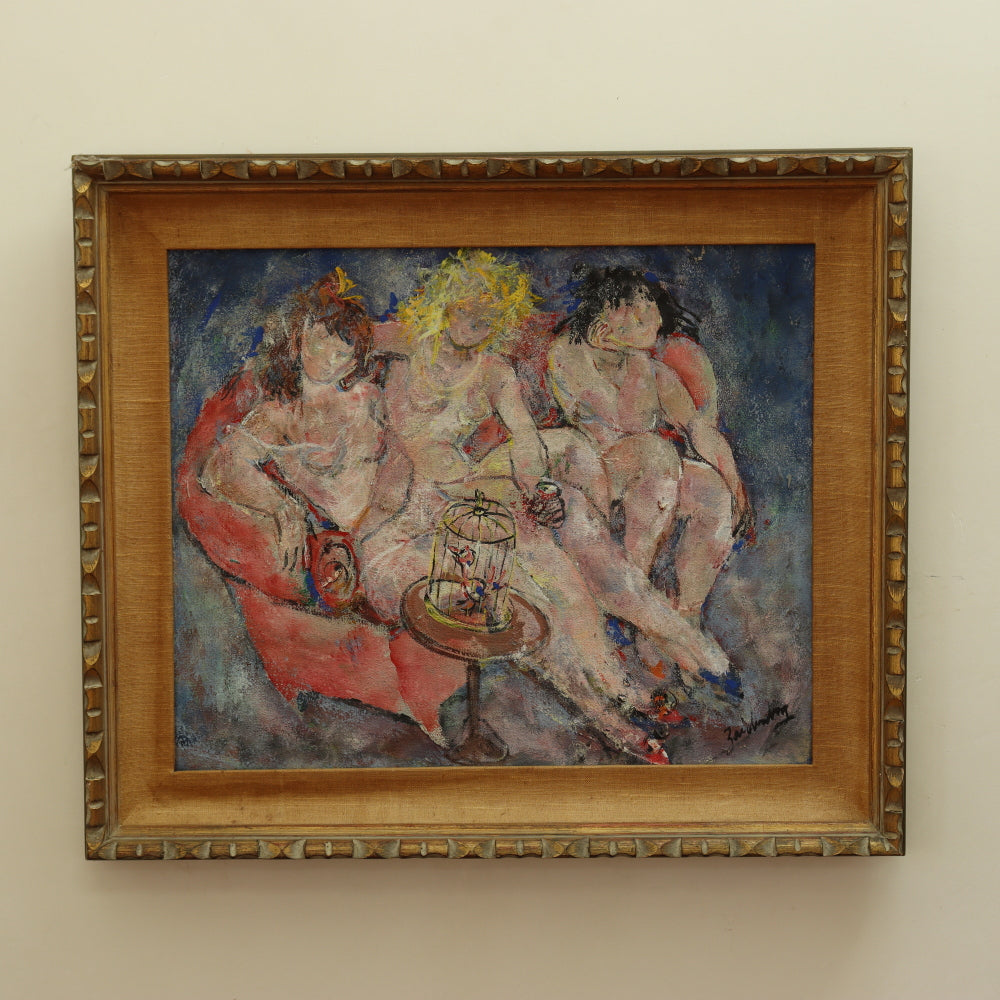 AW785: Arthur Zaidenberg Three Naked Ladies on a Couch Oil on Canvas