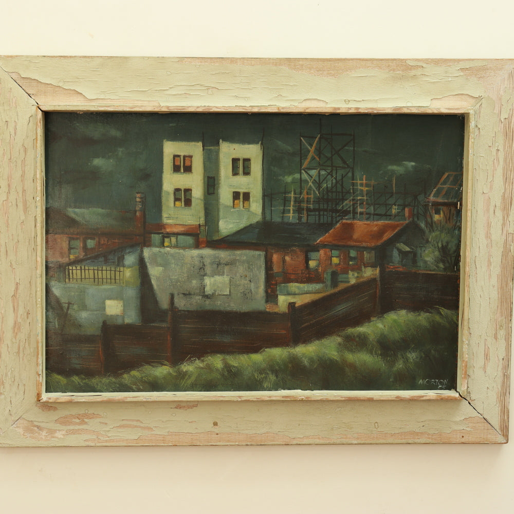 AW787: Morton Ashcan WPA New York Urban Nocturnal Oil on Masonite Panel