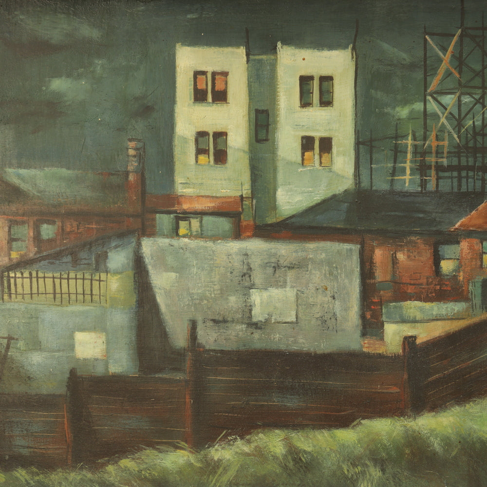 AW787: Morton Ashcan WPA New York Urban Nocturnal Oil on Masonite Panel