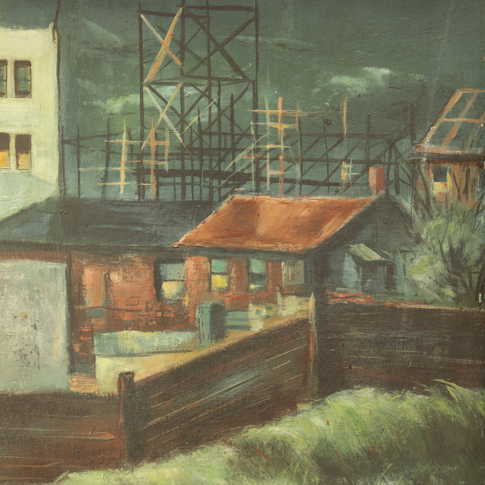 AW787: Morton Ashcan WPA New York Urban Nocturnal Oil on Masonite Panel