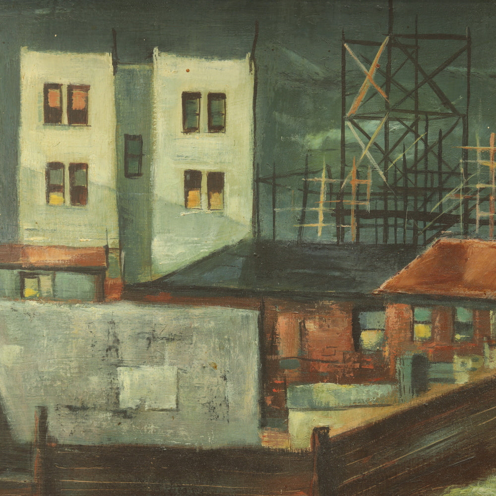 AW787: Morton Ashcan WPA New York Urban Nocturnal Oil on Masonite Panel