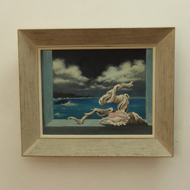 Mid Century Surrealist View Through Window To Sea Gouache on Artist Board | Work of Man