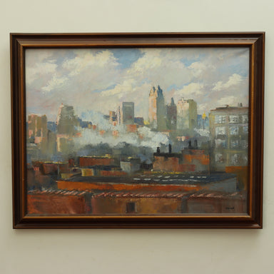 Steve Carroll Midwestern City Skyline Oil on Canvas | Work of Man