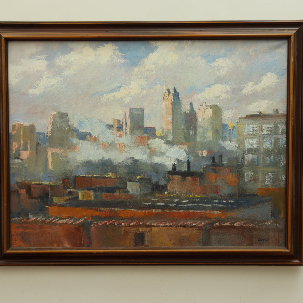 AW353: Steve Carroll Midwestern City Skyline Oil on Canvas