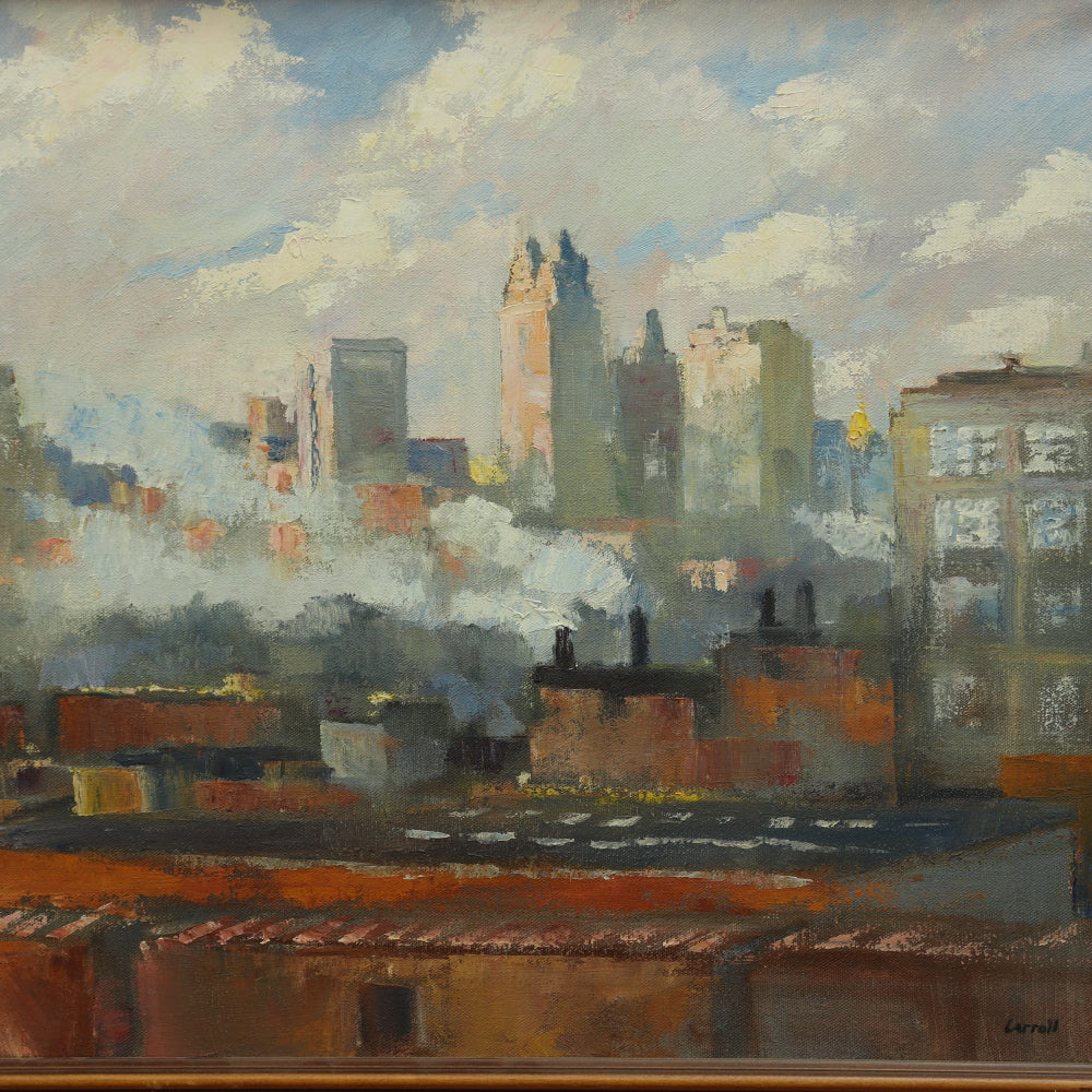 AW353: Steve Carroll Midwestern City Skyline Oil on Canvas