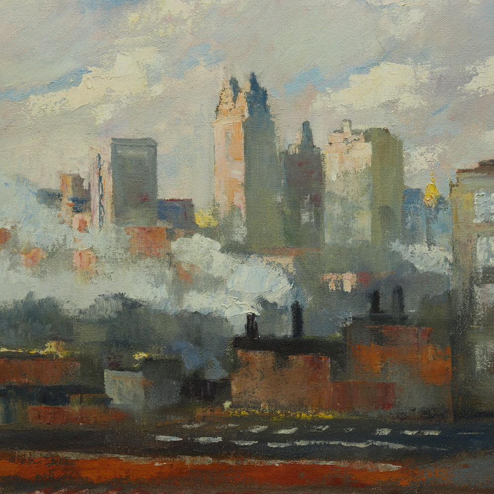 AW353: Steve Carroll Midwestern City Skyline Oil on Canvas