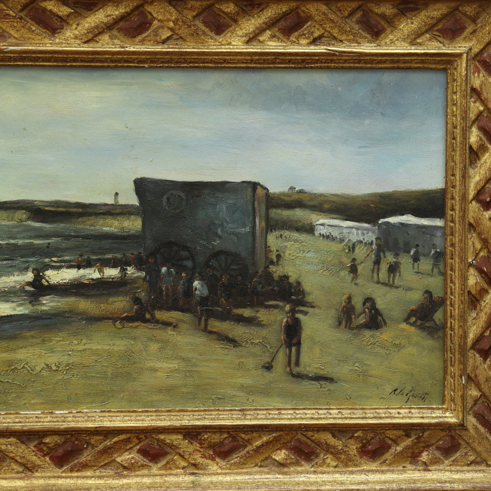 AW792: Mid 19th Century Seaside Oil on Canvas Laid to Board