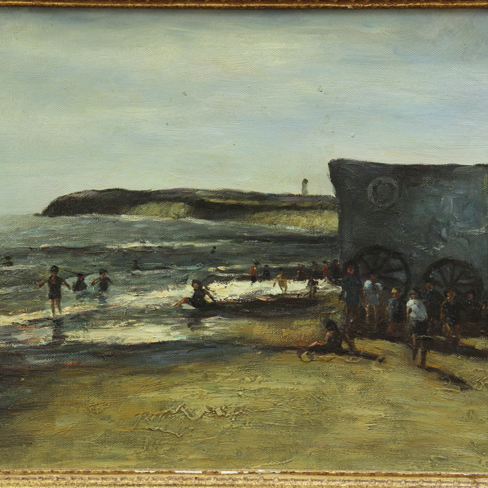 AW792: Mid 19th Century Seaside Oil on Canvas Laid to Board