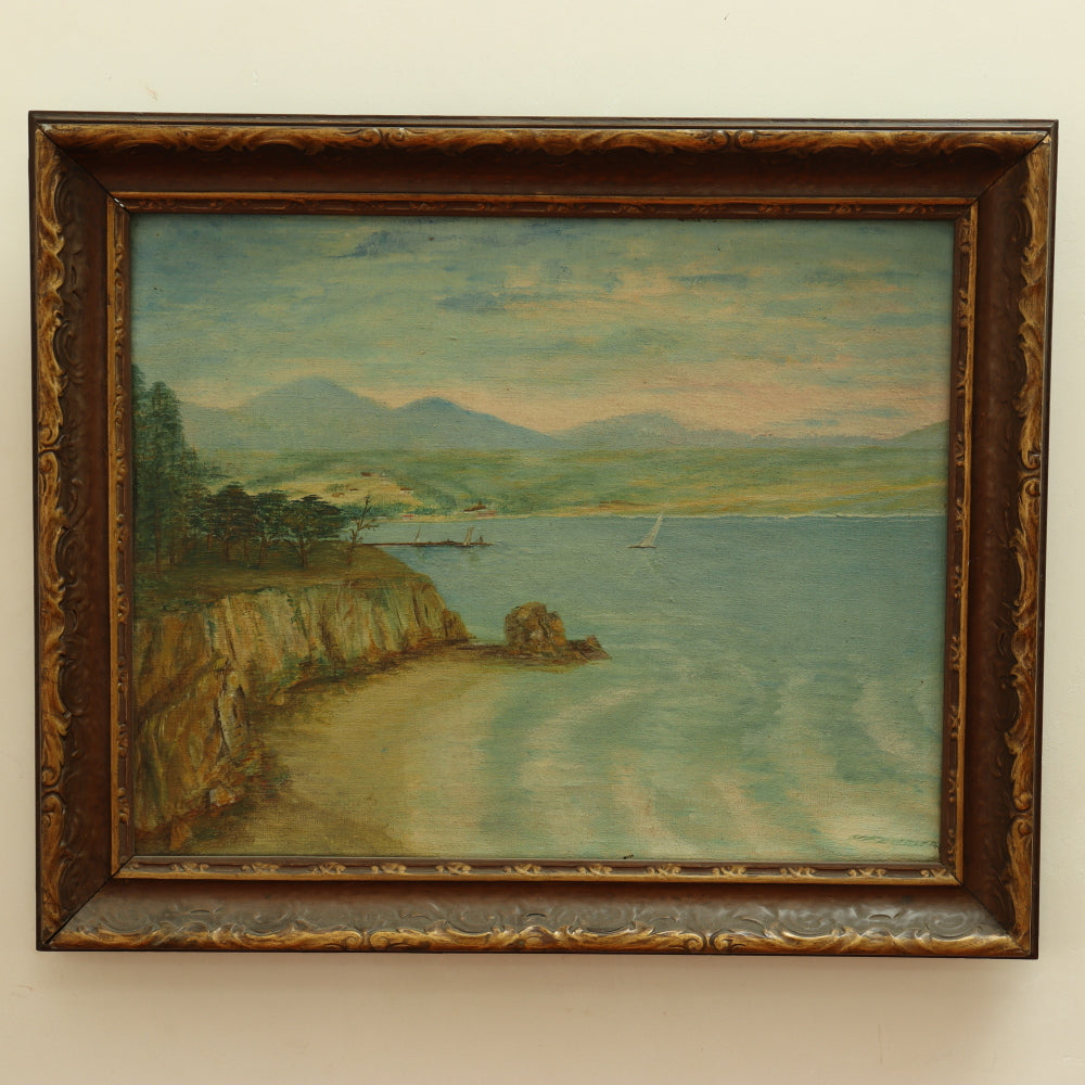 Circa 1920's Southern California Coastline Oil on Canvas | Work of Man