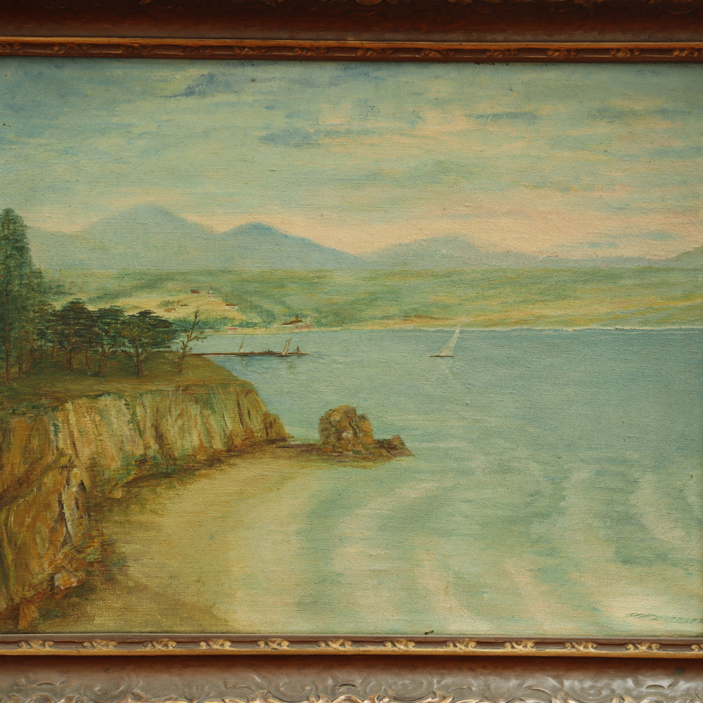 AW793: Circa 1920's Southern California Coastline Impressionist Oil on Canvas