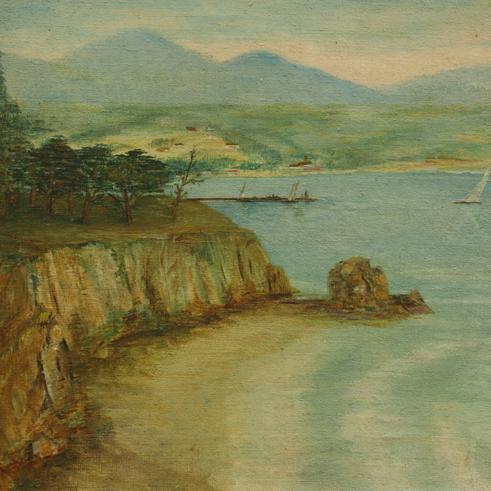 AW793: Circa 1920's Southern California Coastline Impressionist Oil on Canvas