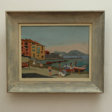 Italian Seaside Harbor Scene Oil on Board Mid 20th Century | Work of Man