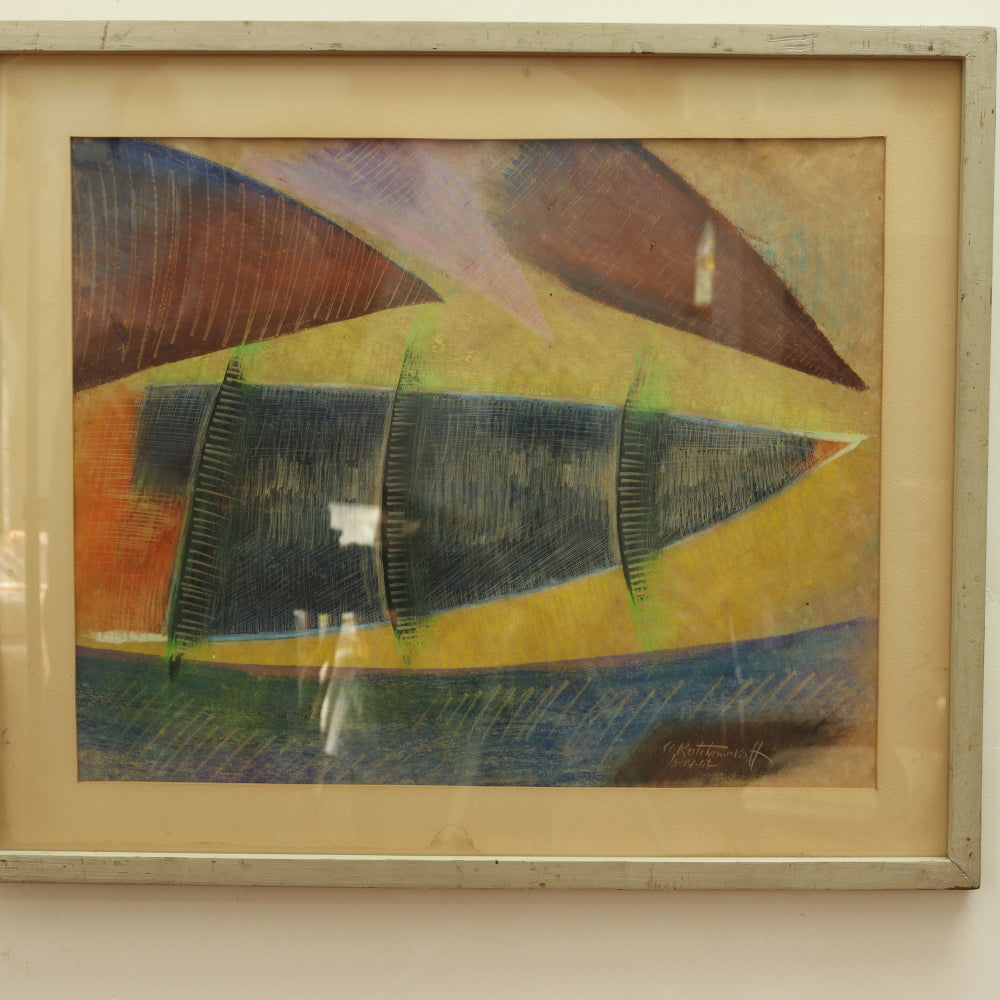 AW5-006: Atanas Katchamakoff Modernist Abstract Pastel on Paper Circa 1962