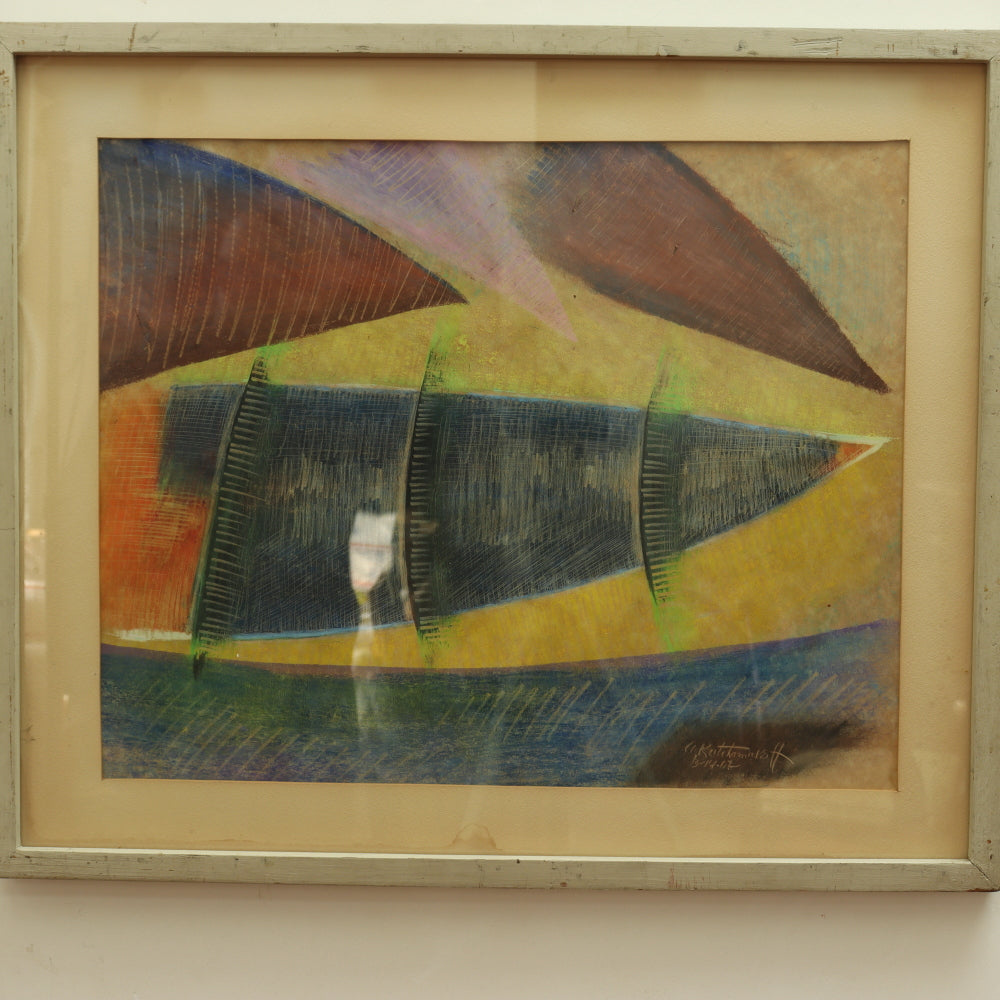 AW5-006: Atanas Katchamakoff Modernist Abstract Pastel on Paper Circa 1962