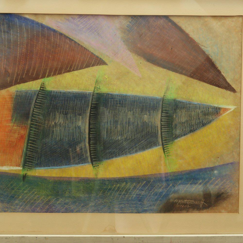 AW5-006: Atanas Katchamakoff Modernist Abstract Pastel on Paper Circa 1962