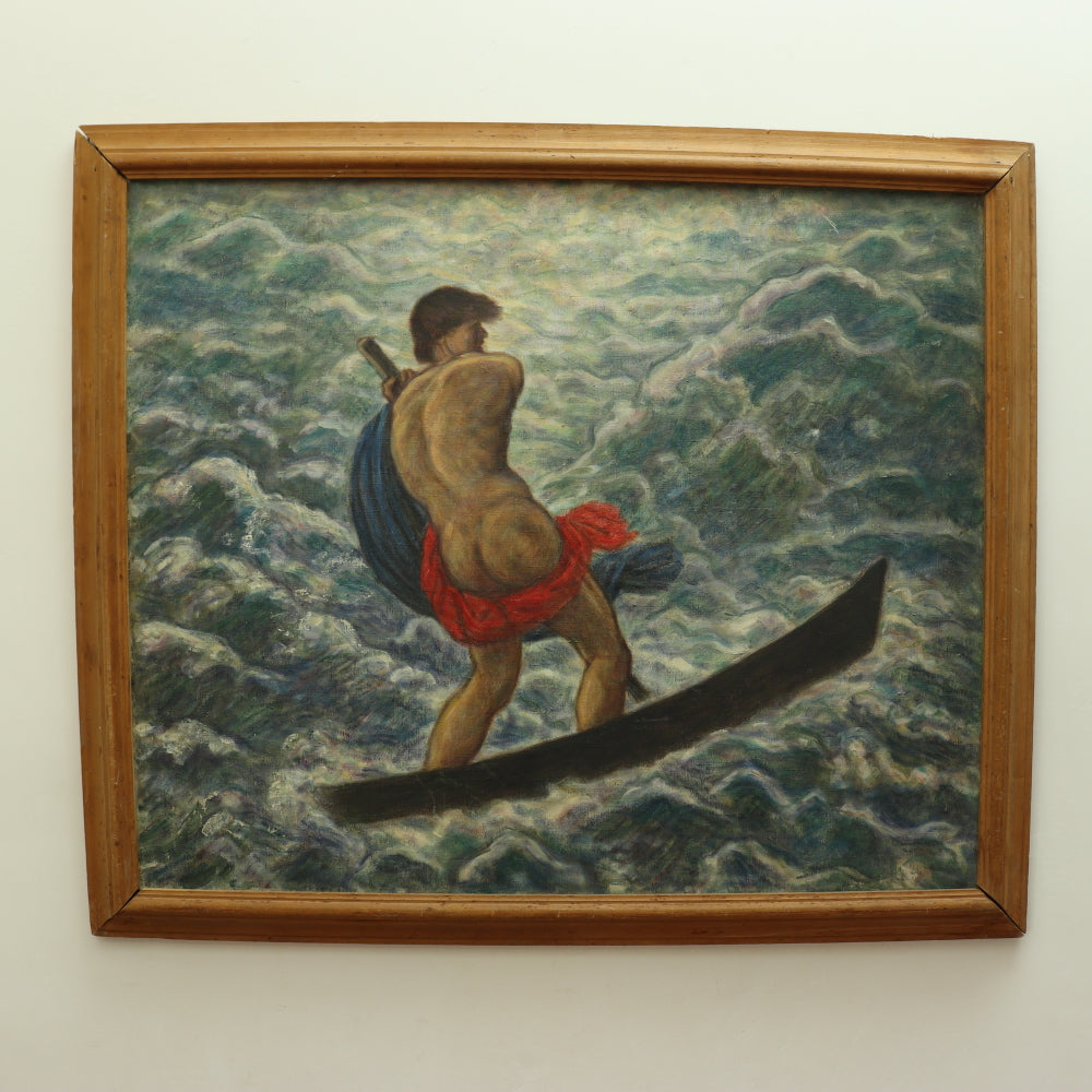 AW796: Charles Ezekiel Polowetski "Man In Boat" Modernist Oil on Canvas