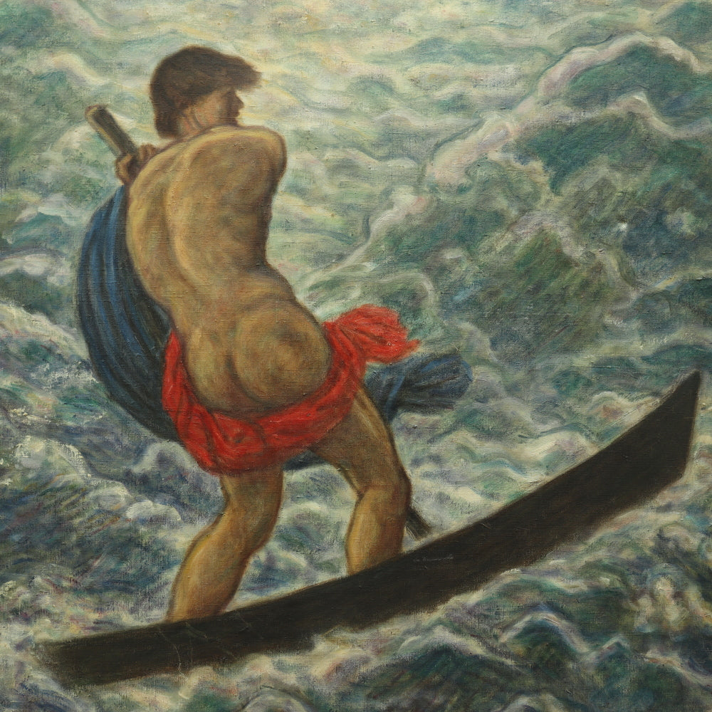 AW796: Charles Ezekiel Polowetski "Man In Boat" Modernist Oil on Canvas