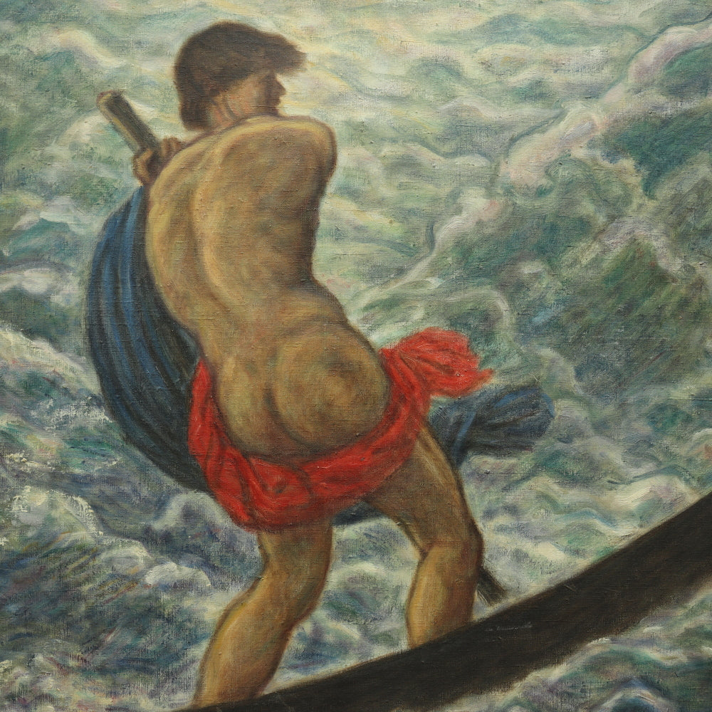 AW796: Charles Ezekiel Polowetski "Man In Boat" Modernist Oil on Canvas