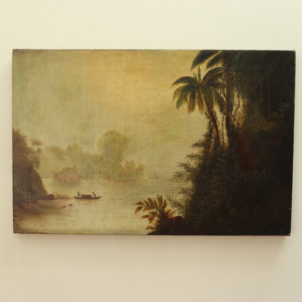 AW802: Norton Bush "Tropical Lagoon" 19th Century Oil on Canvas