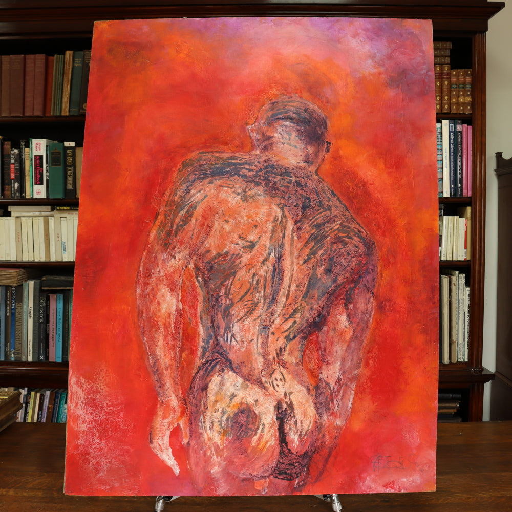 AW4-007: Modernist Male Nude Figure Expressionist Gouache on Paper