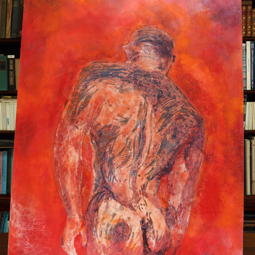 AW4-007: Modernist Male Nude Figure Expressionist Gouache on Paper