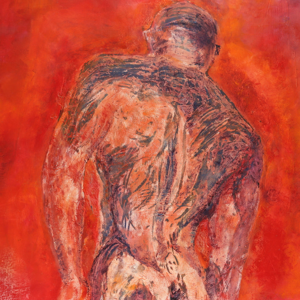 AW4-007: Modernist Male Nude Figure Expressionist Gouache on Paper