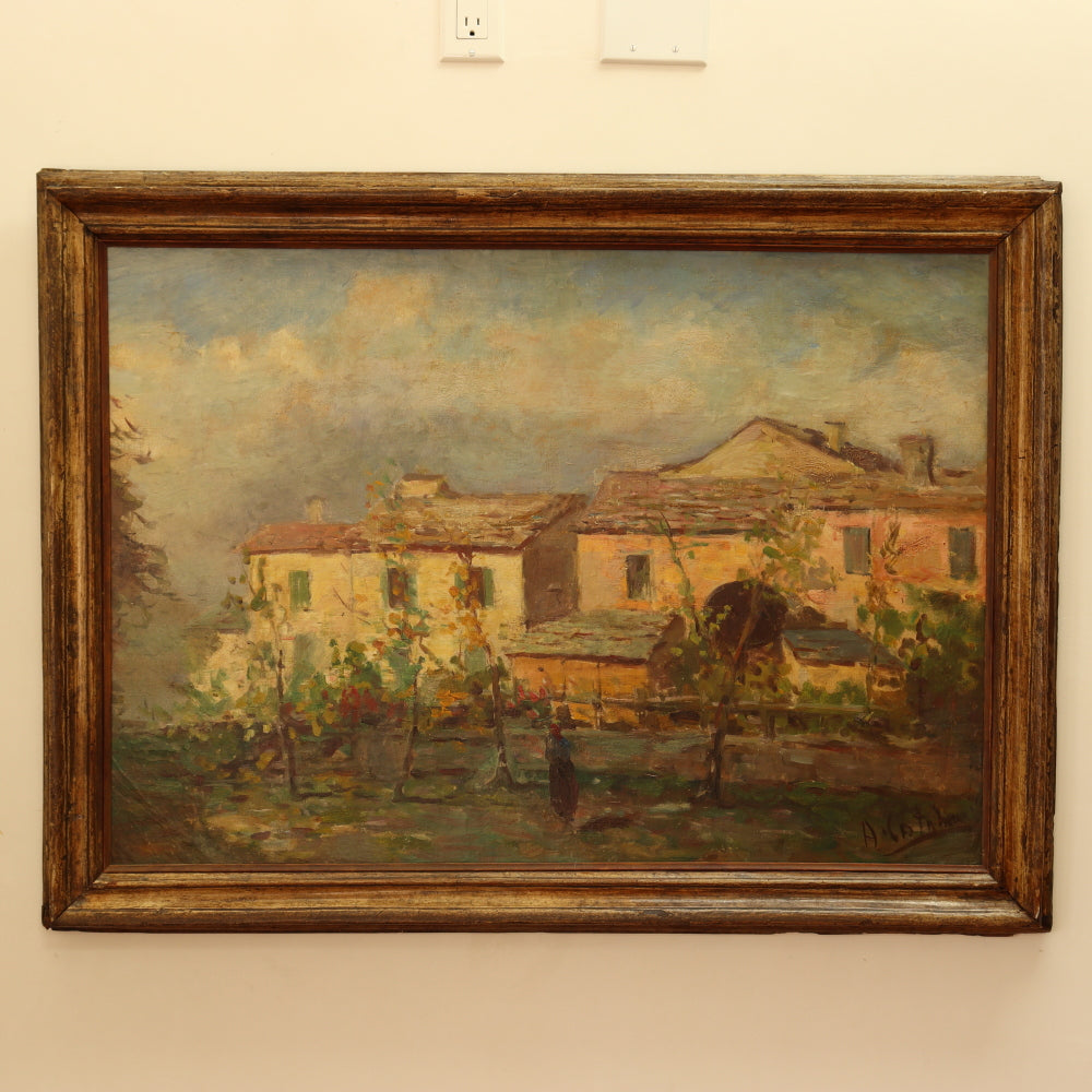 A. Catlin Spanish Villa Landscape Oil on Canvas Painting | Work of Man