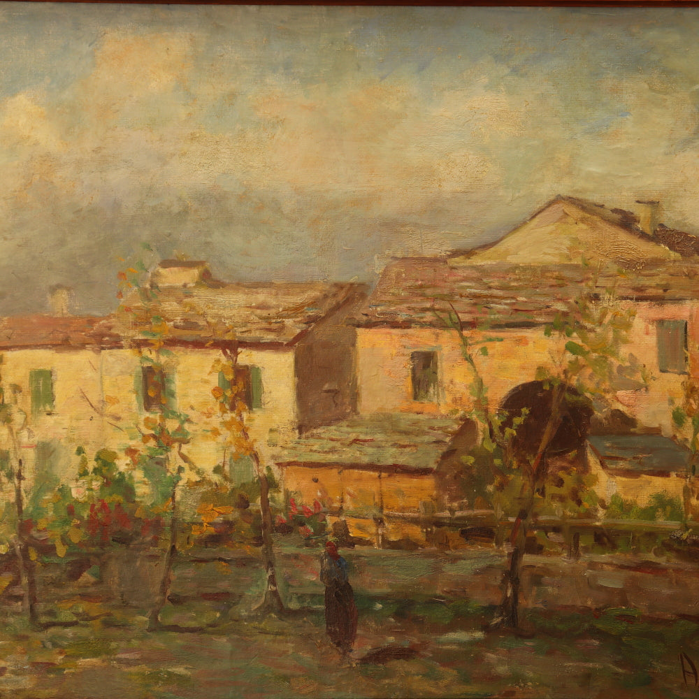 AW048: A. Catlin Spanish Villa Landscape Oil on Canvas Painting